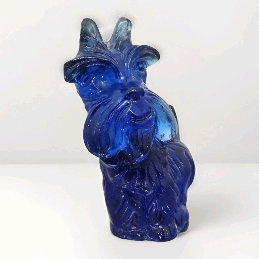 Vtg Cobalt Blue Lucite Scottie Dog Figurine MCM Acrylic Scottish Terrier Statue